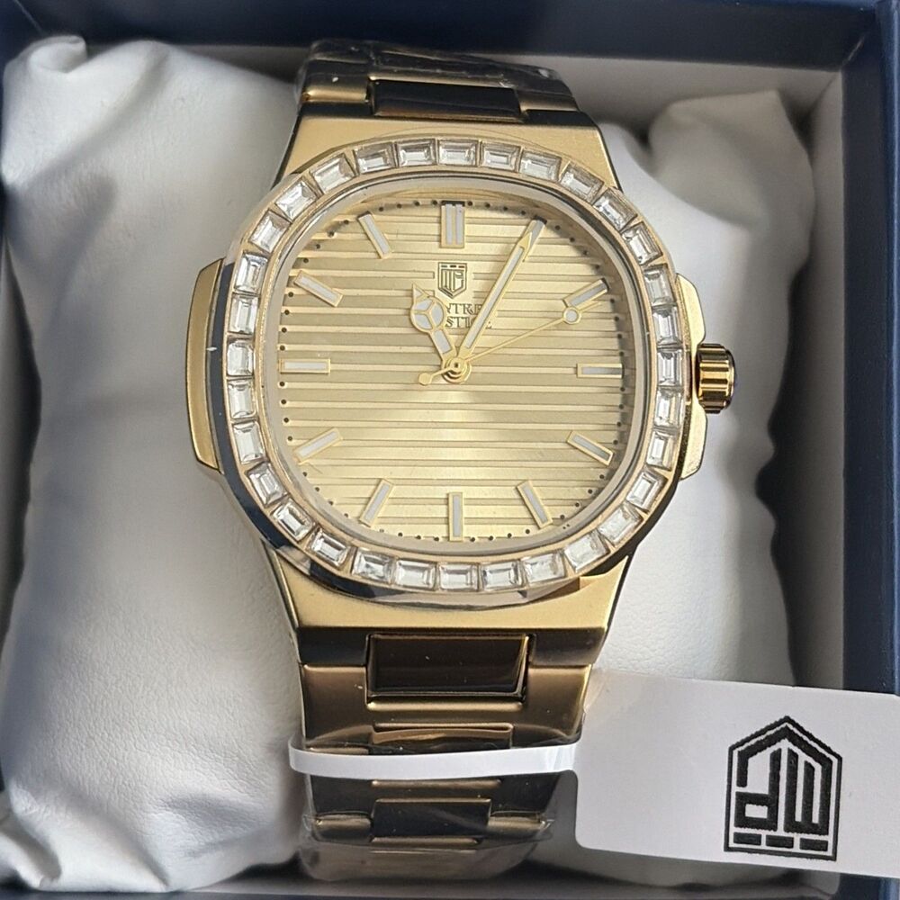 NEW Montres Prestige X Invicta Men’s 40mm Quartz Baguette Crystals Gold MPW0323
